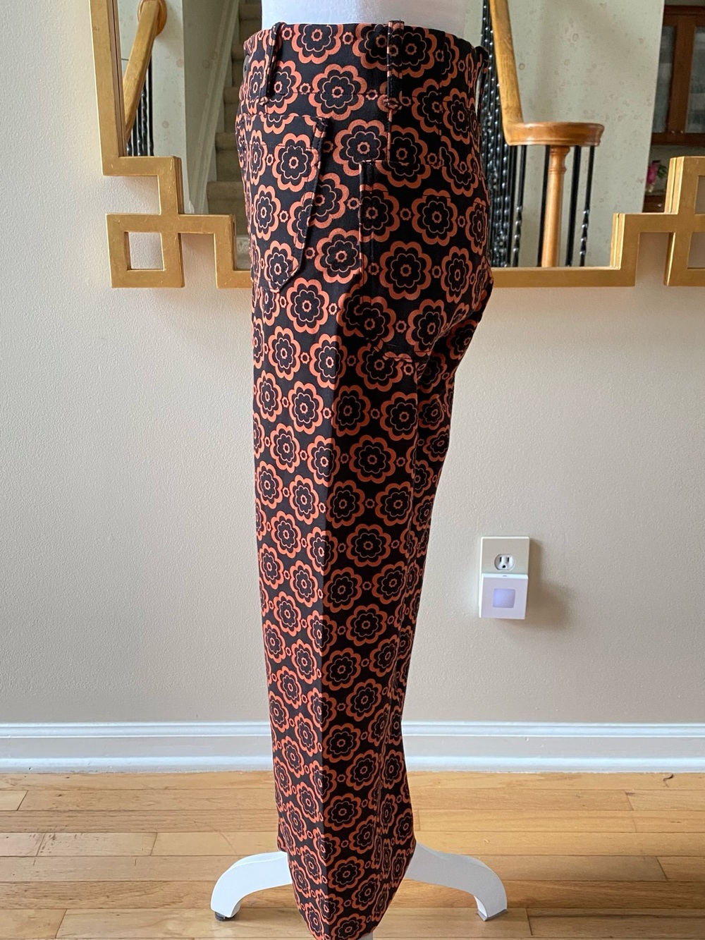 Anthropologie Maeve The Colette Wide-Leg Ponte Pants Black Orange MedallionSz 26 - Picture 8 of 16